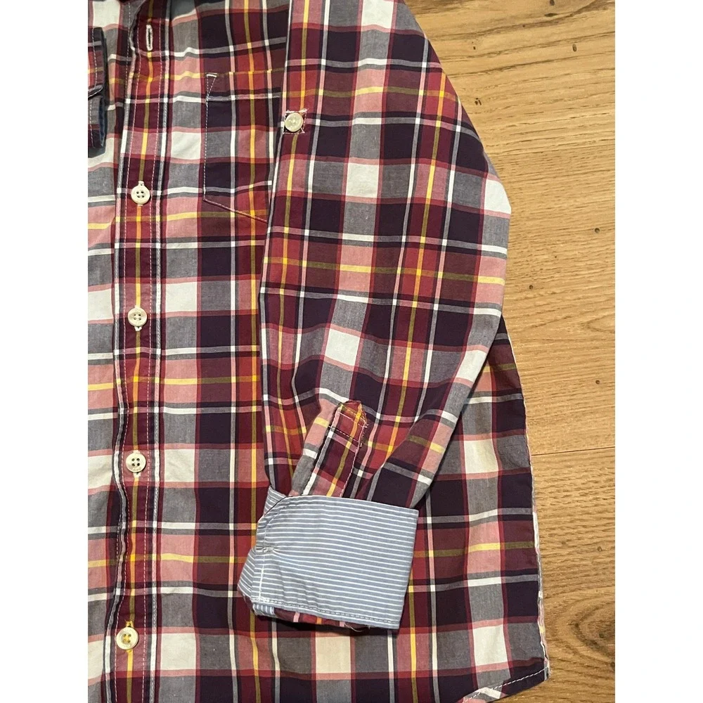 GapKids Button Down Shirt Boys Size L Burgundy Plaid Long Sleeve School Church